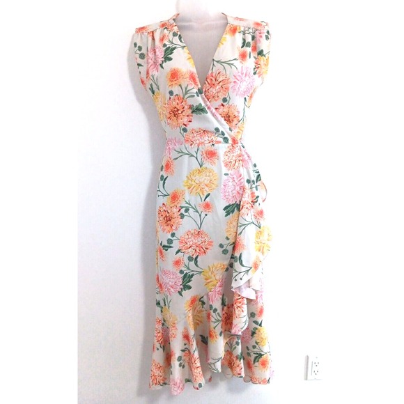 Yumi Kim Dresses & Skirts - Yumi Kim True Wrap Dress XS High Low‎ Ruffle Midi Romantic Bridal Shower Girly